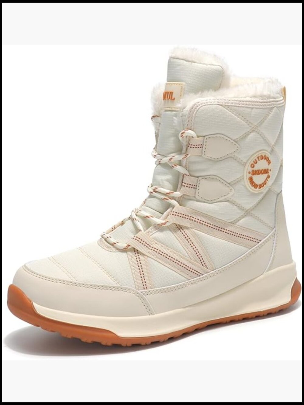 Warm Fur Lined Snow Boots Outdoor Waterproof Lace Up Ankle Winter Shoes